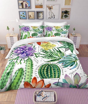 Tropical Bedding Green Cactus Bedding Set 100% Microfiber Sham Plant Print Bed Linen Home Decor - Lusy Store