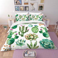 Tropical Bedding Green Cactus Bedding Set 100% Microfiber Sham Plant Print Bed Linen Home Decor - Lusy Store