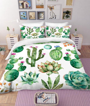 Tropical Bedding Green Cactus Bedding Set 100% Microfiber Sham Plant Print Bed Linen Home Decor - Lusy Store