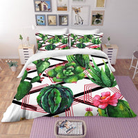 Tropical Bedding Green Cactus Bedding Set 100% Microfiber Sham Plant Print Bed Linen Home Decor - Lusy Store