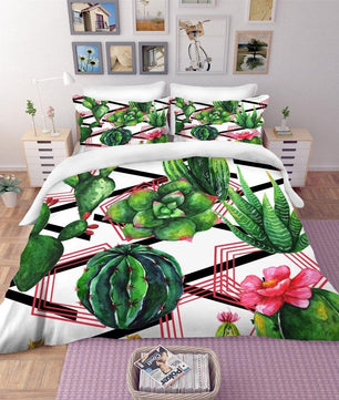 Tropical Bedding Green Cactus Bedding Set 100% Microfiber Sham Plant Print Bed Linen Home Decor - Lusy Store