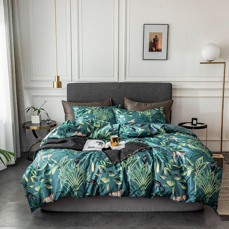 Tropical Bedding Nordic Style Bedding Sets Washed Silk Queen King Size Bed Linen Fitted Sheet - Lusy Store
