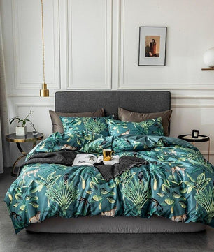 Tropical Bedding Nordic Style Bedding Sets Washed Silk Queen King Size Bed Linen Fitted Sheet - Lusy Store