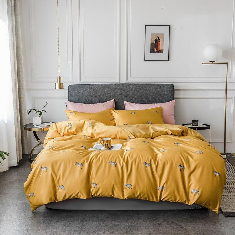 Tropical Bedding Nordic Style Bedding Sets Washed Silk Queen King Size Bed Linen Fitted Sheet - Lusy Store
