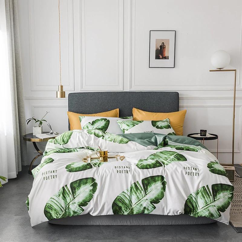 Tropical Bedding Nordic Style Bedding Sets Washed Silk Queen King Size Bed Linen Fitted Sheet - Lusy Store