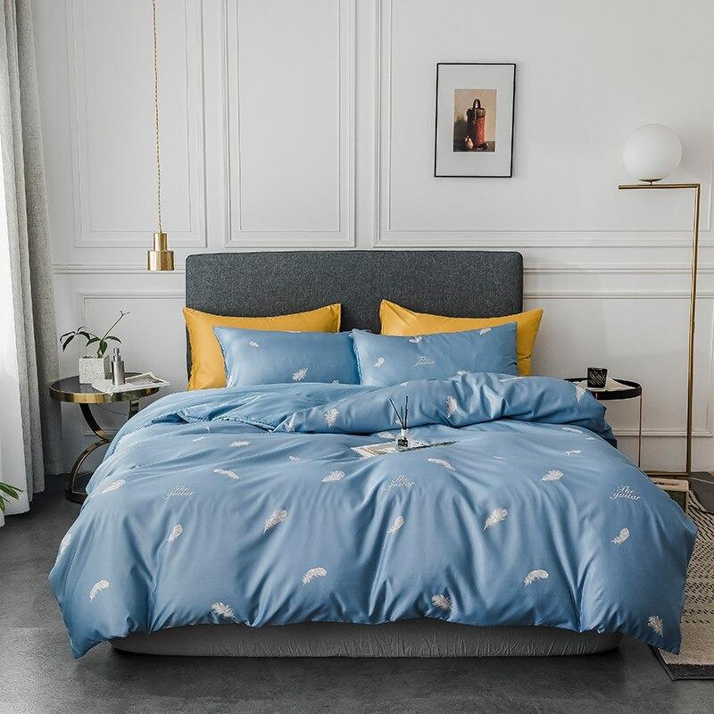 Tropical Bedding Nordic Style Bedding Sets Washed Silk Queen King Size Bed Linen Fitted Sheet - Lusy Store