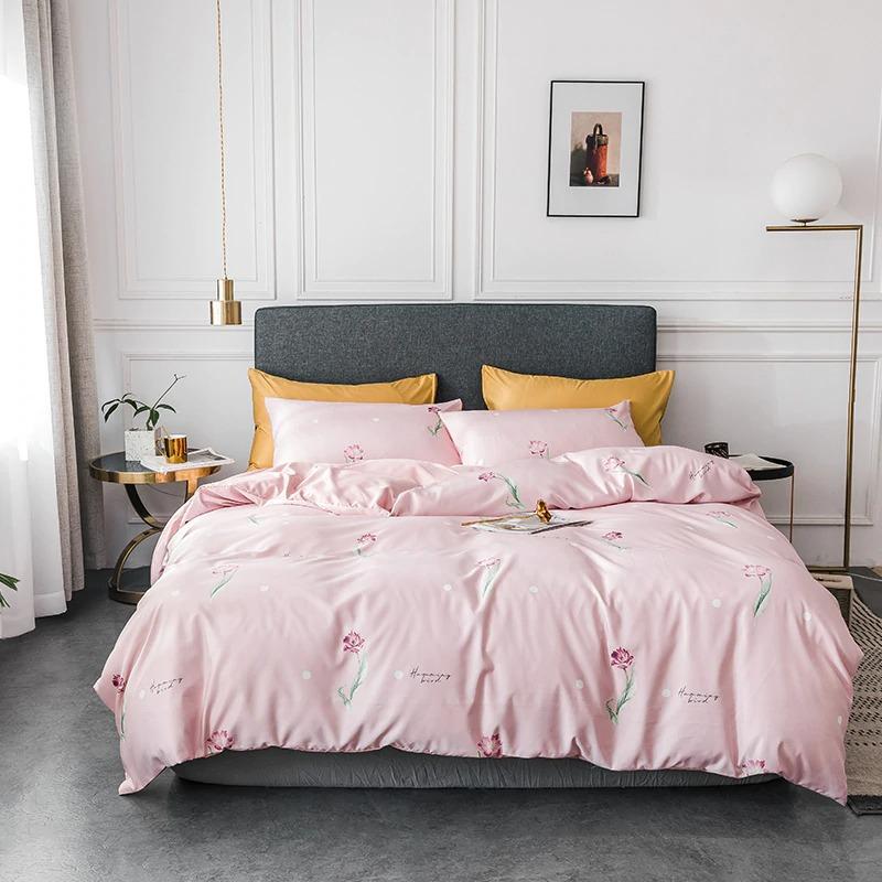 Tropical Bedding Nordic Style Bedding Sets Washed Silk Queen King Size Bed Linen Fitted Sheet - Lusy Store