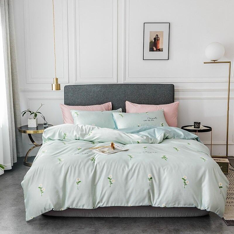 Tropical Bedding Nordic Style Bedding Sets Washed Silk Queen King Size Bed Linen Fitted Sheet - Lusy Store
