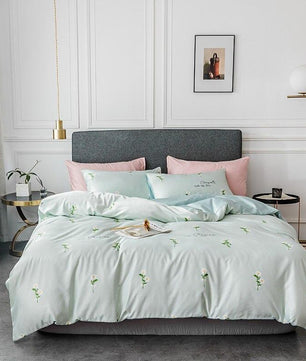 Tropical Bedding Nordic Style Bedding Sets Washed Silk Queen King Size Bed Linen Fitted Sheet - Lusy Store