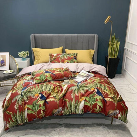 Tropical Bedding Pure Egyptian Cotton Leaves Flowers Silky Soft Queen King Bedding Sets - Lusy Store