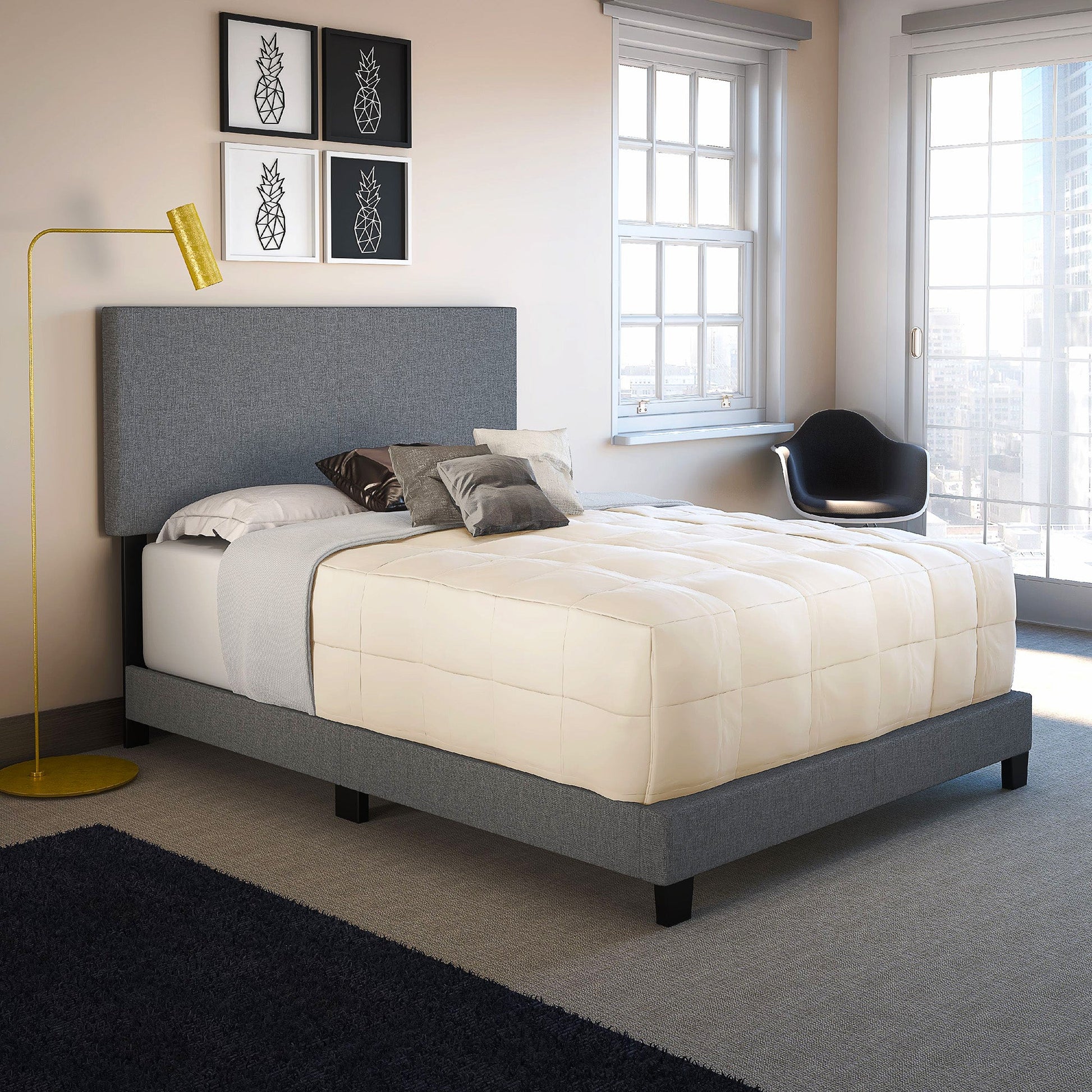 Twin Bed Florence Upholstered Faux Leather Platform Bed Frame Furniture F382 - Lusy Store