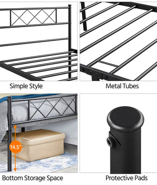 Twin Bed Headboard & Footboard Metal X-Design Black Bedroom Furniture F384 - Lusy Store
