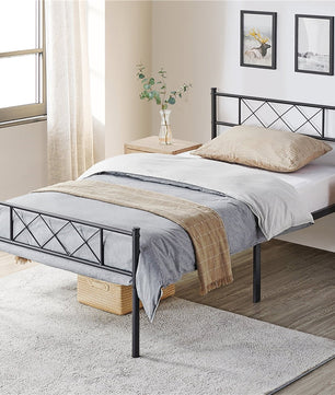 Twin Bed Headboard & Footboard Metal X-Design Black Bedroom Furniture F384 - Lusy Store