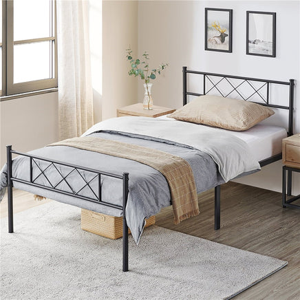 Twin Bed Headboard & Footboard Metal X-Design Black Bedroom Furniture F384 - Lusy Store