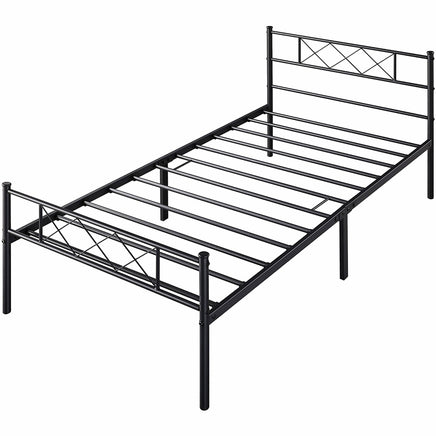 Twin Bed Headboard & Footboard Metal X-Design Black Bedroom Furniture F384 - Lusy Store