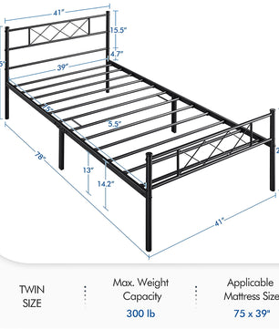 Twin Bed Headboard & Footboard Metal X-Design Black Bedroom Furniture F384 - Lusy Store