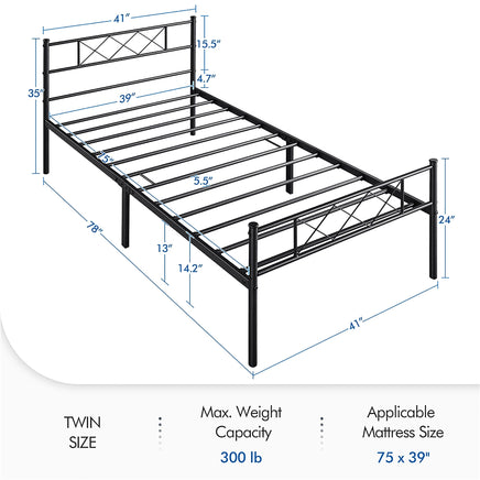 Twin Bed Headboard & Footboard Metal X-Design Black Bedroom Furniture F384 - Lusy Store