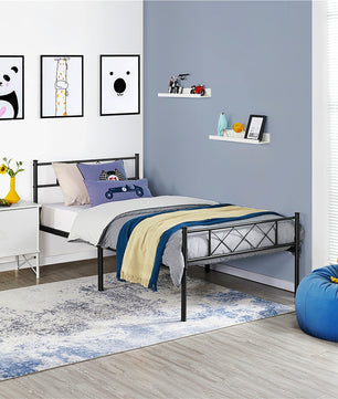 Twin Bed Headboard & Footboard Metal X-Design Black Bedroom Furniture F384 - Lusy Store