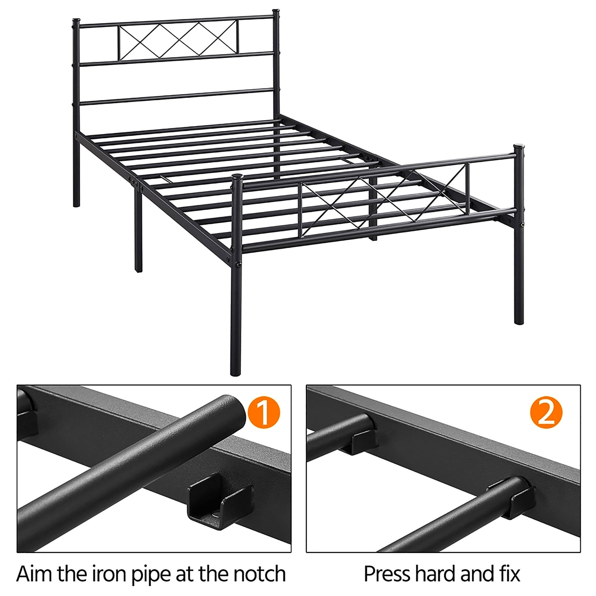 Twin Bed Headboard & Footboard Metal X-Design Black Bedroom Furniture F384 - Lusy Store