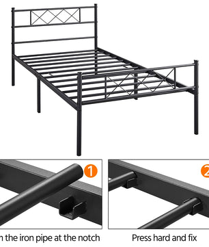 Twin Bed Headboard & Footboard Metal X-Design Black Bedroom Furniture F384 - Lusy Store