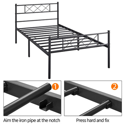 Twin Bed Headboard & Footboard Metal X-Design Black Bedroom Furniture F384 - Lusy Store