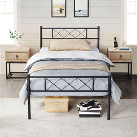 Twin Bed Headboard & Footboard Metal X-Design Black Bedroom Furniture F384 - Lusy Store