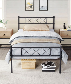 Twin Bed Headboard & Footboard Metal X-Design Black Bedroom Furniture F384 - Lusy Store