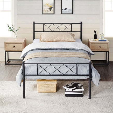 Twin Bed Headboard & Footboard Metal X-Design Black Bedroom Furniture F384 - Lusy Store