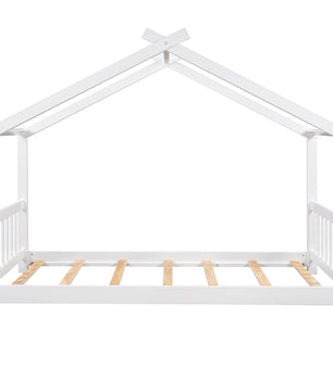 Twin Bed House Platform Bed with Headboard and Footboard Roof Design F407 - Lusy Store
