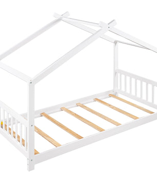 Twin Bed House Platform Bed with Headboard and Footboard Roof Design F407 - Lusy Store