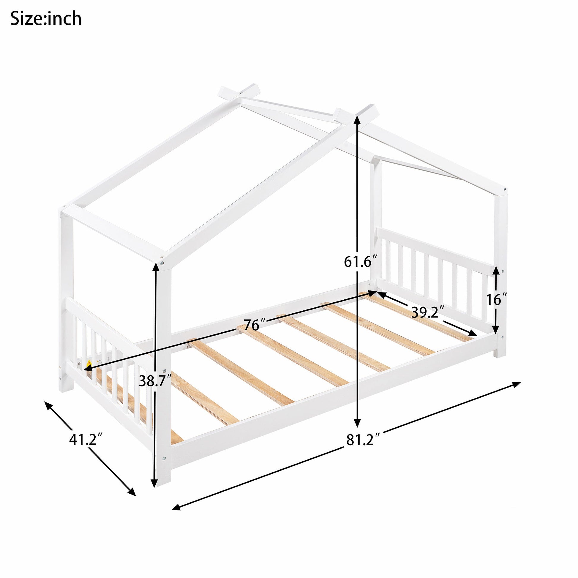 Twin Bed House Platform Bed with Headboard and Footboard Roof Design F407 - Lusy Store