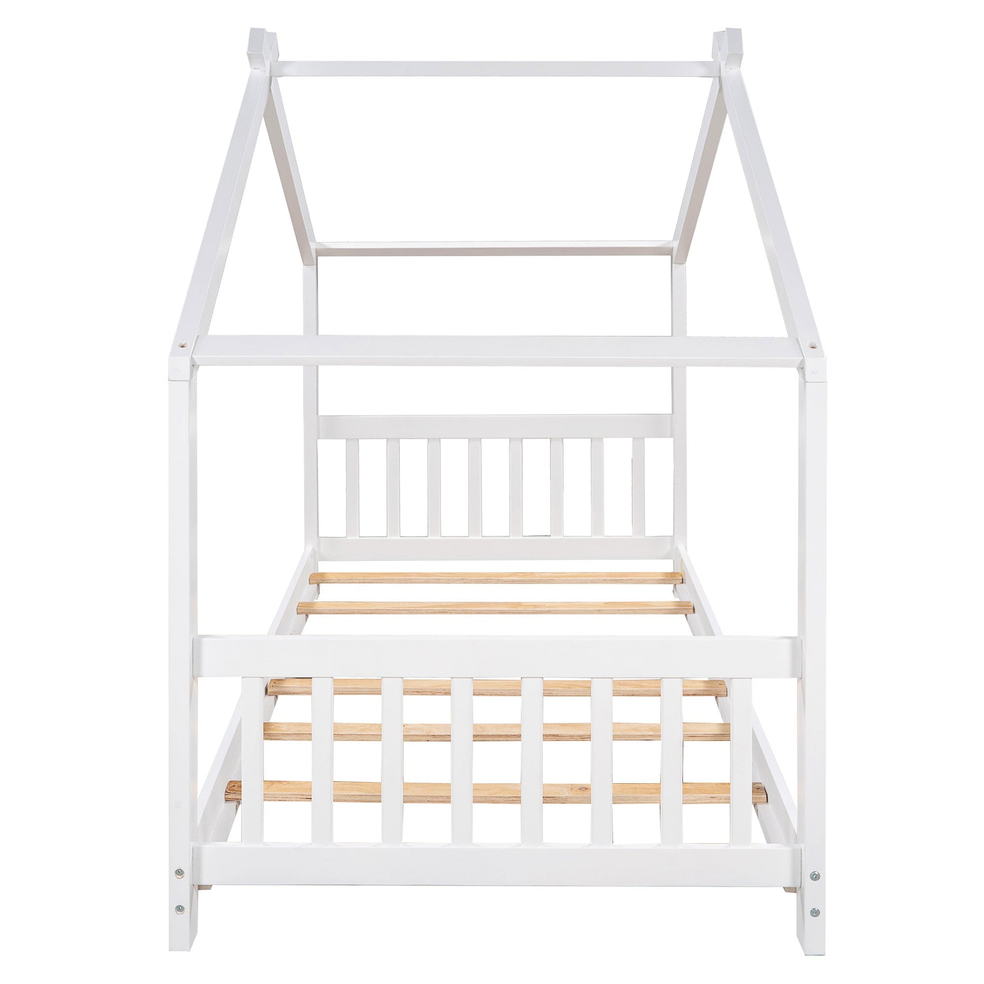 Twin Bed House Platform Bed with Headboard and Footboard Roof Design F407 - Lusy Store