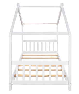 Twin Bed House Platform Bed with Headboard and Footboard Roof Design F407 - Lusy Store