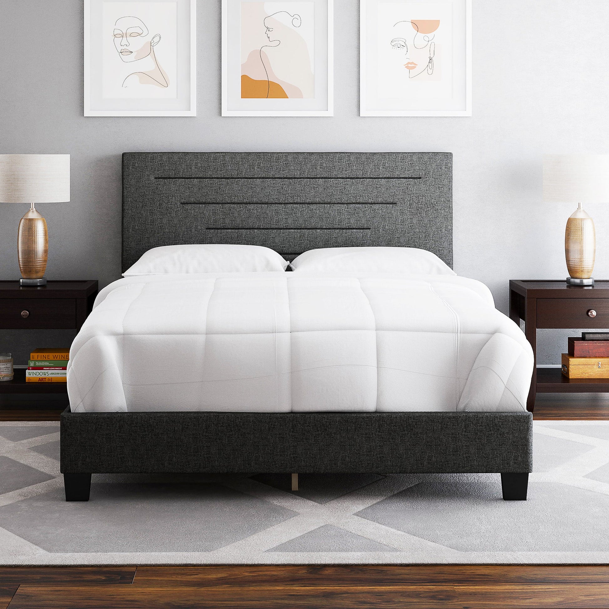 Twin Bed Luxembourg Upholstered Faux Leather Platform Bed Furniture Bed Frame F386 - Lusy Store