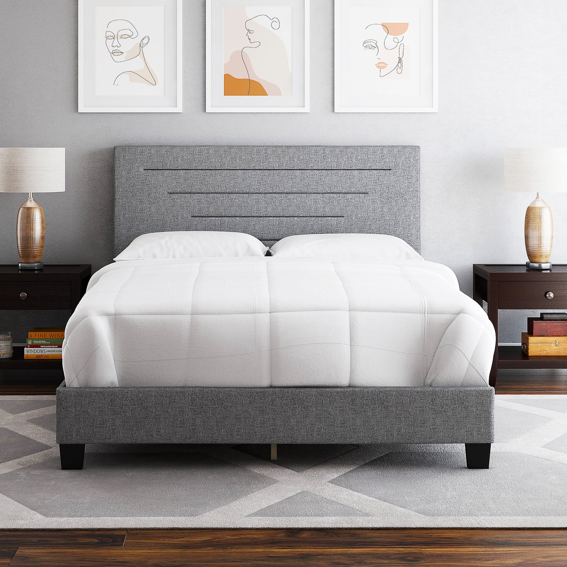 Twin Bed Luxembourg Upholstered Faux Leather Platform Bed Furniture Bed Frame F386 - Lusy Store