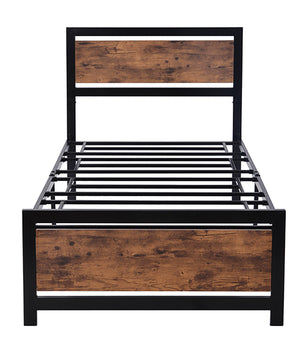 Twin Bed Metal And Wood Bed Frame With Headboard And Footboard Easy to Assemble F406 - Lusy Store