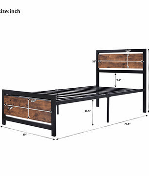 Twin Bed Metal And Wood Bed Frame With Headboard And Footboard Easy to Assemble F406 - Lusy Store