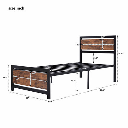 Twin Bed Metal And Wood Bed Frame With Headboard And Footboard Easy to Assemble F406 - Lusy Store