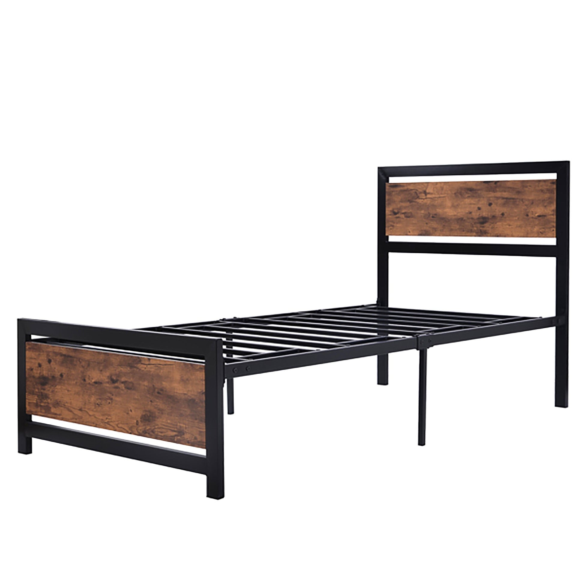 Twin Bed Metal And Wood Bed Frame With Headboard And Footboard Easy to Assemble F406 - Lusy Store