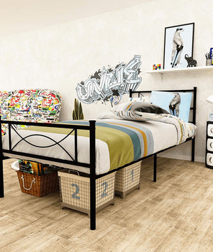 Twin Bed Metal Bed Frame Mattress Foundation with Headboard and Footboard F381 - Lusy Store