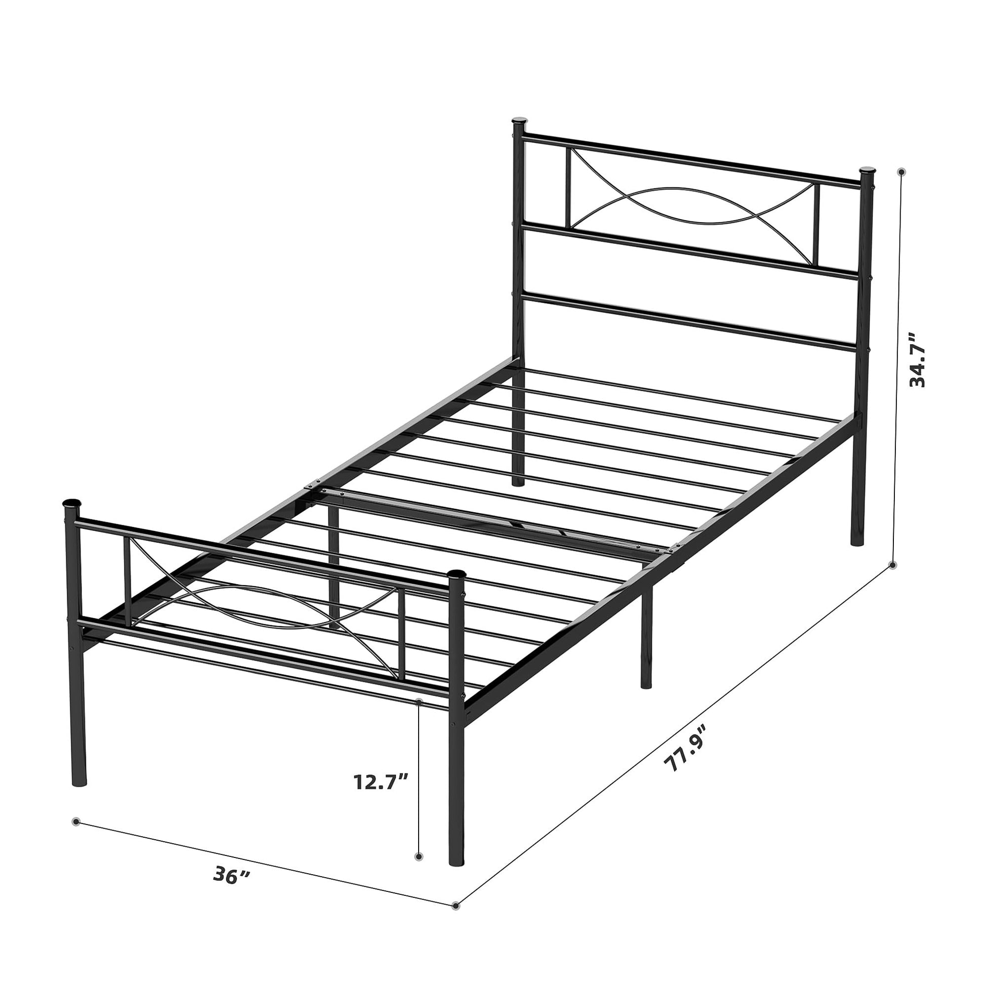 Twin Bed Metal Bed Frame Mattress Foundation with Headboard and Footboard F381 - Lusy Store