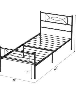 Twin Bed Metal Bed Frame Mattress Foundation with Headboard and Footboard F381 - Lusy Store