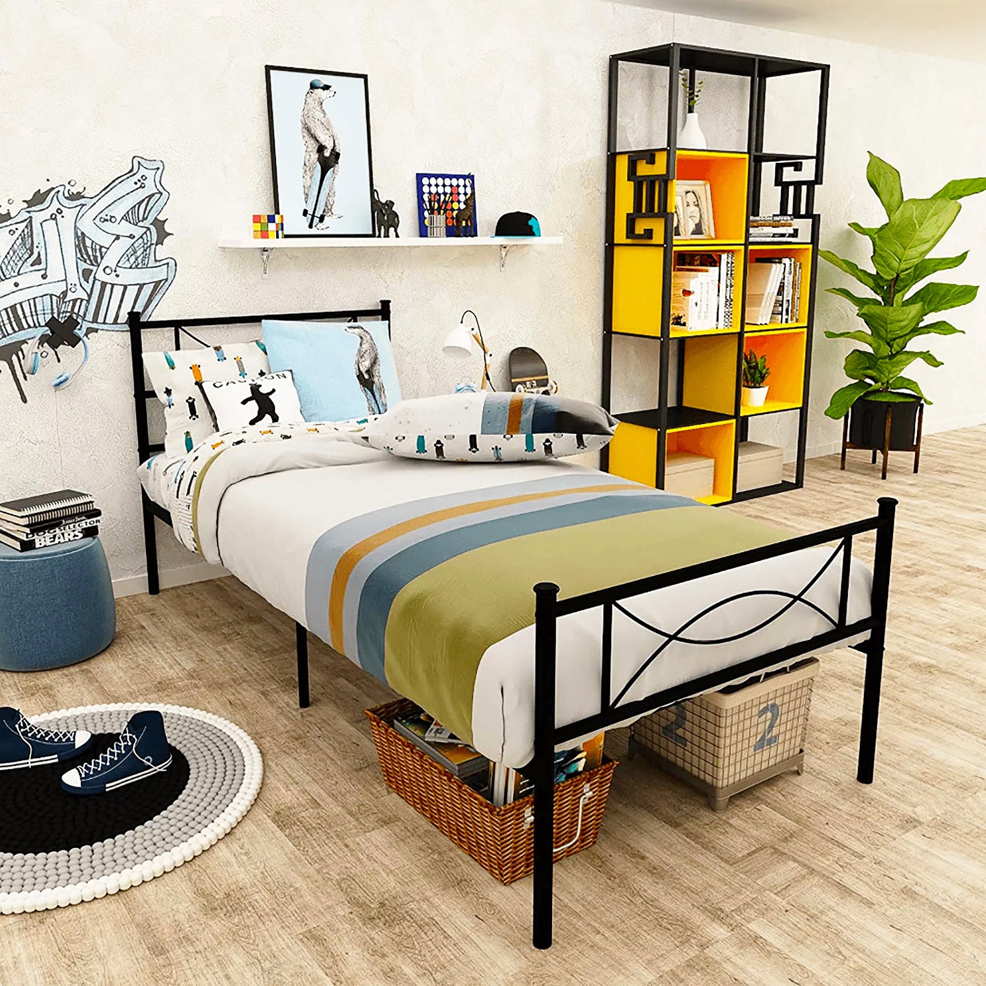 Twin Bed Metal Bed Frame Mattress Foundation with Headboard and Footboard F381 - Lusy Store