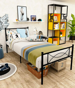 Twin Bed Metal Bed Frame Mattress Foundation with Headboard and Footboard F381 - Lusy Store