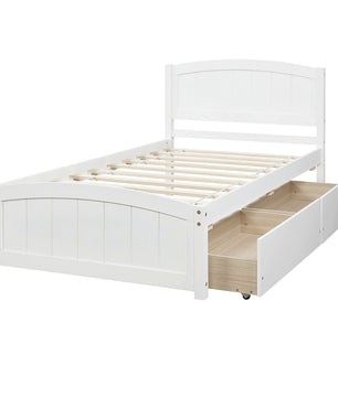 Twin Bed Solid Wood Platform Bed with Two Drawers Bed Frame No Spring Box Needed F405 - Lusy Store