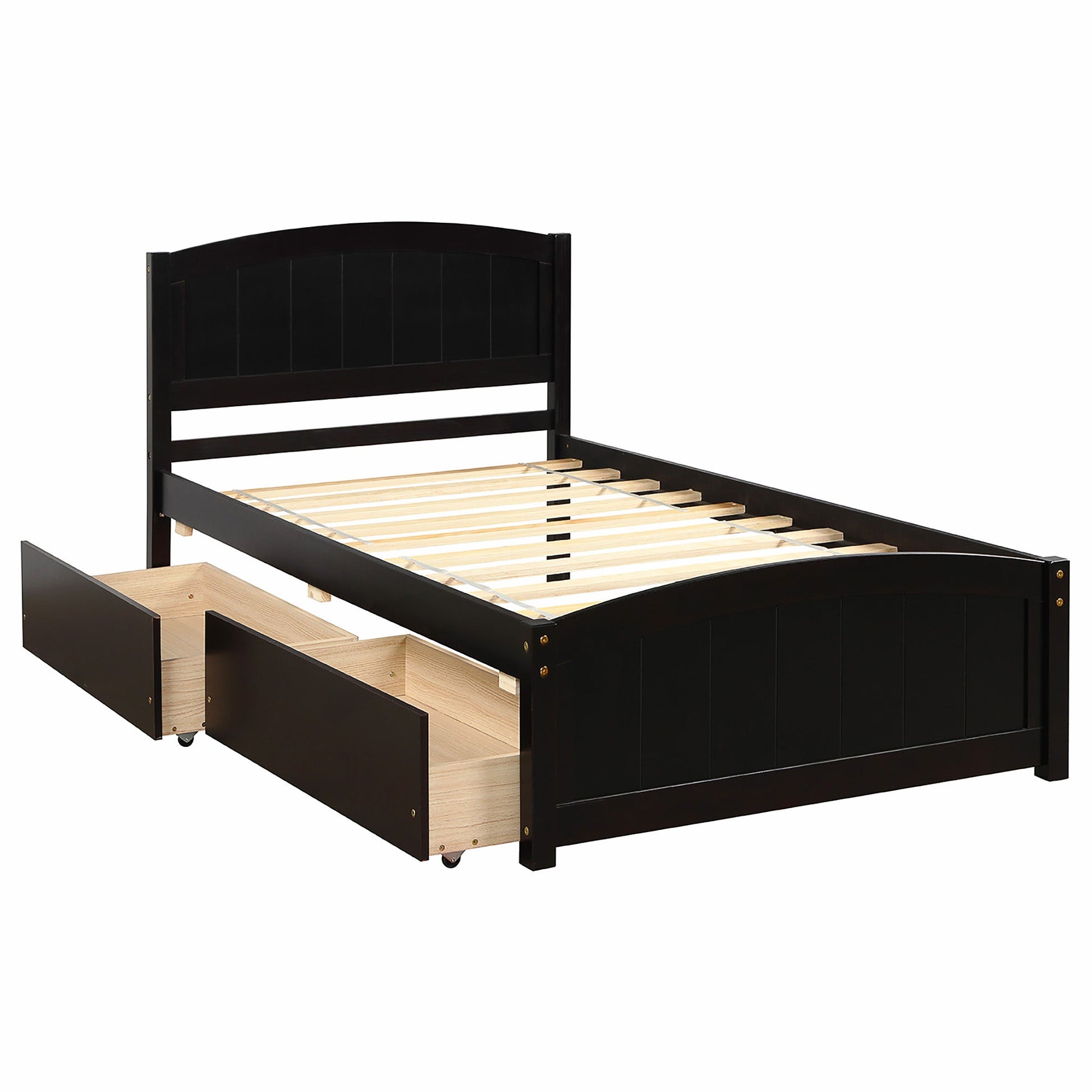 Twin Bed Solid Wood Platform Bed with Two Drawers Bed Frame No Spring Box Needed F405 - Lusy Store