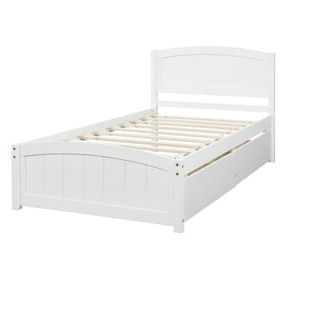 Twin Bed Solid Wood Platform Bed with Two Drawers Bed Frame No Spring Box Needed F405 - Lusy Store