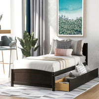 Twin Bed Solid Wood Platform Bed with Two Drawers Bed Frame No Spring Box Needed F405 - Lusy Store