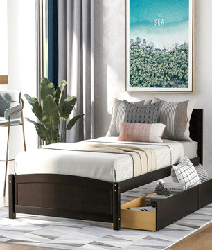 Twin Bed Solid Wood Platform Bed with Two Drawers Bed Frame No Spring Box Needed F405 - Lusy Store