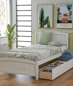 Twin Bed Solid Wood Platform Bed with Two Drawers Bed Frame No Spring Box Needed F405 - Lusy Store